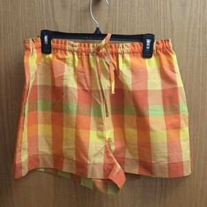 NWT 1.STATE Plaid Orange and Yellow Women's Shorts w/pockets